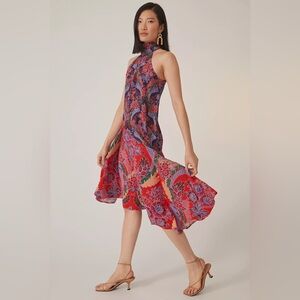 Anthropologie Silk Halter Midi Dress